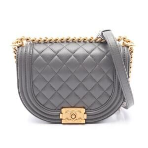 Chanel Boy Shoulder Bag Caviar Skin Grained Calfskin Gray